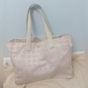 Chanel light pink nylon travel line tote bag